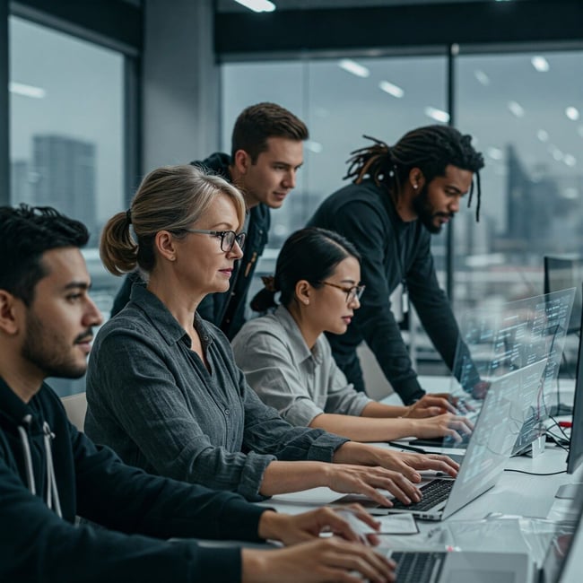 Collaboration DevSecOps : professionnels de la cybersécurité au sein d'une équipe pluridisciplinaire.