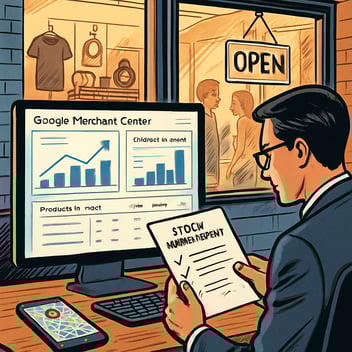 un dirigeant de PME met ses produits en stock sur Google Merchant Center pour booster son SEO local