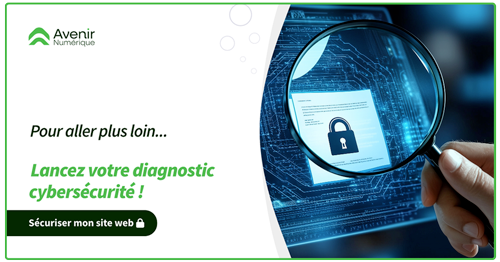 illustration représentant un écran d'ordinateur et un cadenas menant vers le diagnostic cybersécurité d'avenir numérique