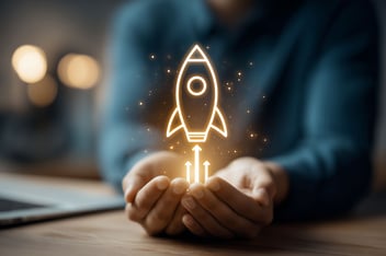 une fusée représentant un commerce qui décolle