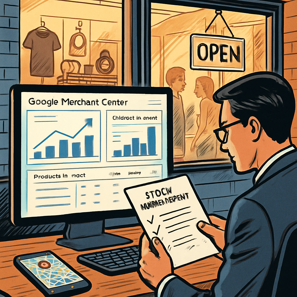 un dirigeant de PME met ses produits en stock sur Google Merchant Center pour booster son SEO local